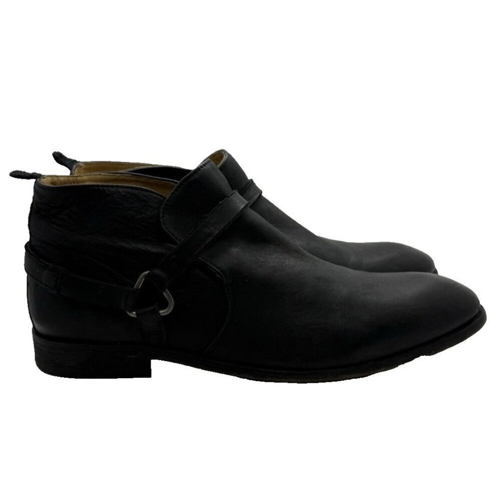 Hudson London Men’s Chelsea Ankle Boot EU 44/US 11 Black Leather Strappy Pull On